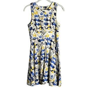 French Connection Blue and Yellow Sleeveless A Line Dress Size 4
